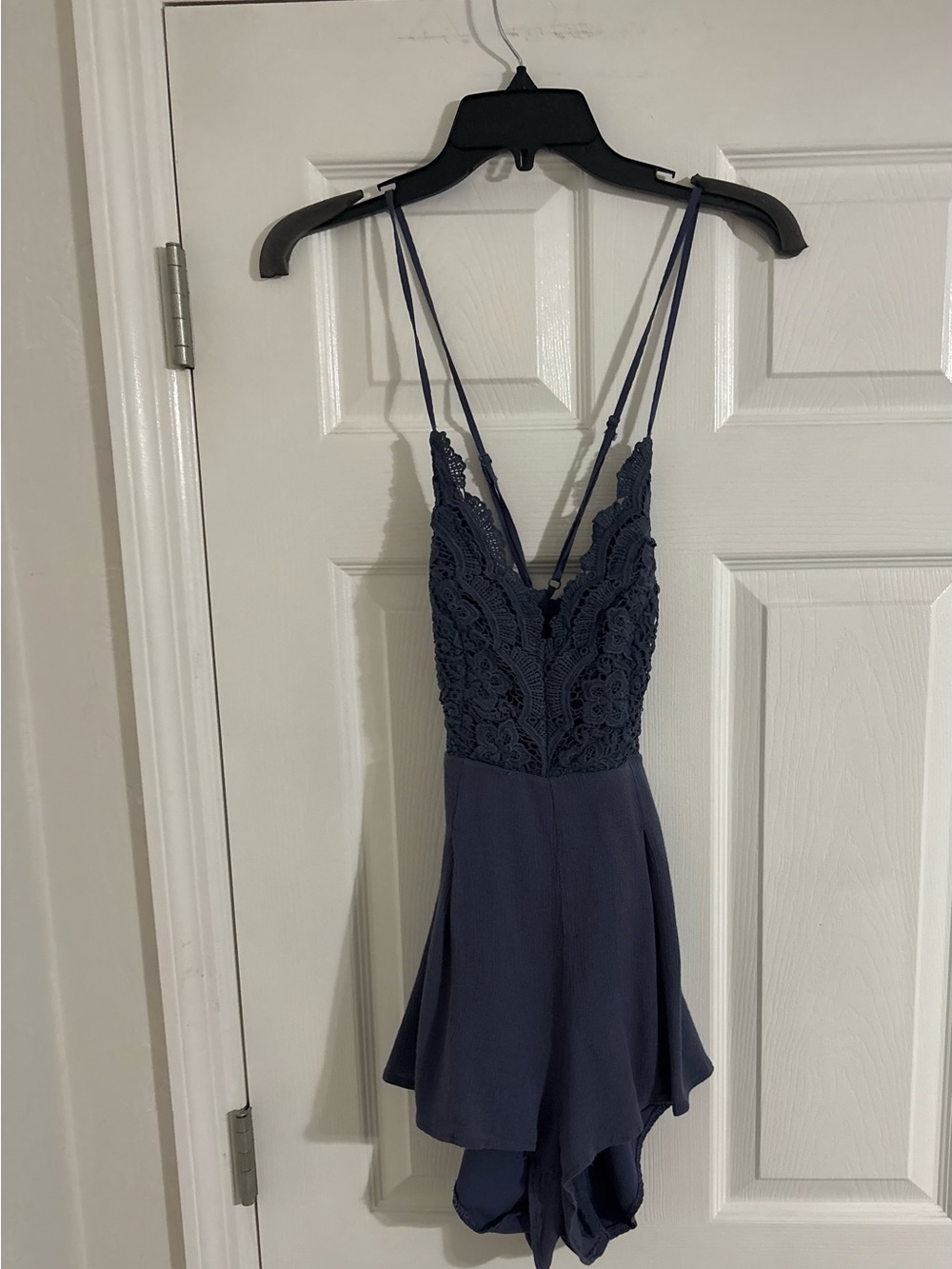 Lulus Navy Crochet Lace V-Neck Romper with Double Straps